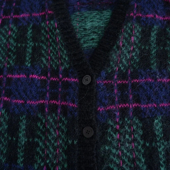 Vintage 90 Heritage House Navy And Pink 63% Mohair Wool Knit Button Up Sweater M - Picture 13 of 14